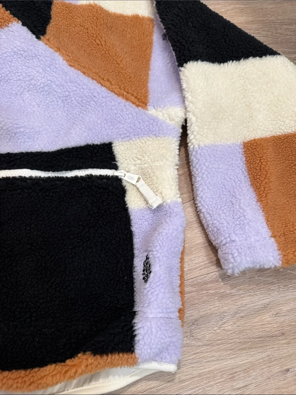 FP Hit the Slopes Sherpa Jacket in Cream, Black, Rust & Lavender - Picture 3 of 6